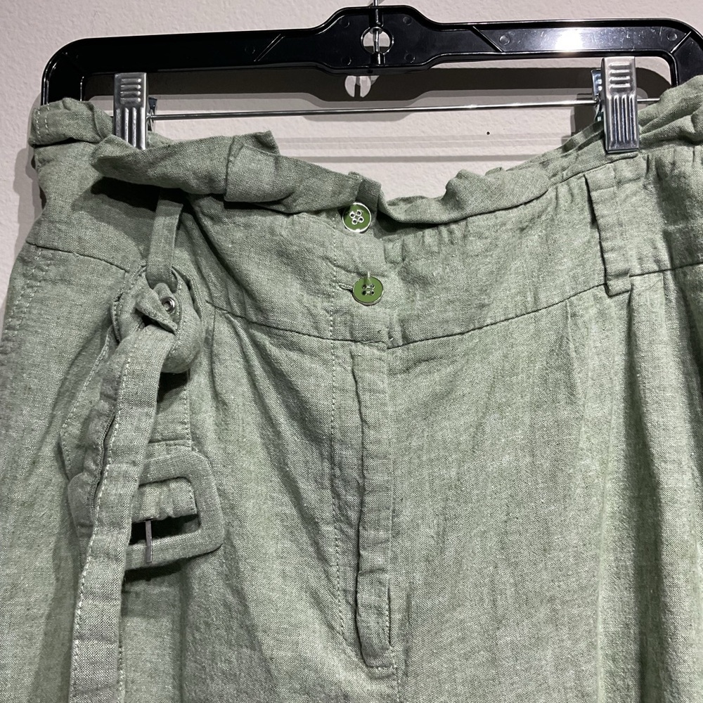 INC Linen Blend Size 14 Wide Leg Ankle Pants Flowy Beachy with Belt Same Color - Picture 9 of 10